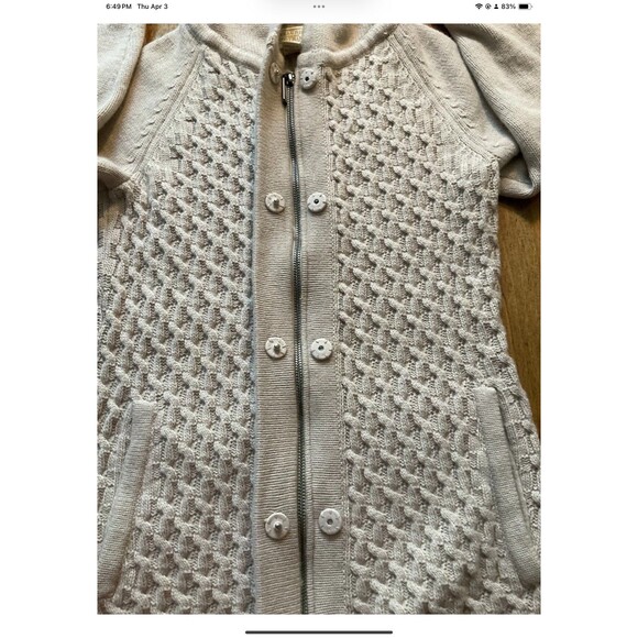 Telluride Cardigan Sweater Size S Wool Blend Hooded Chunky Cable Knit Beige - Picture 3 of 7